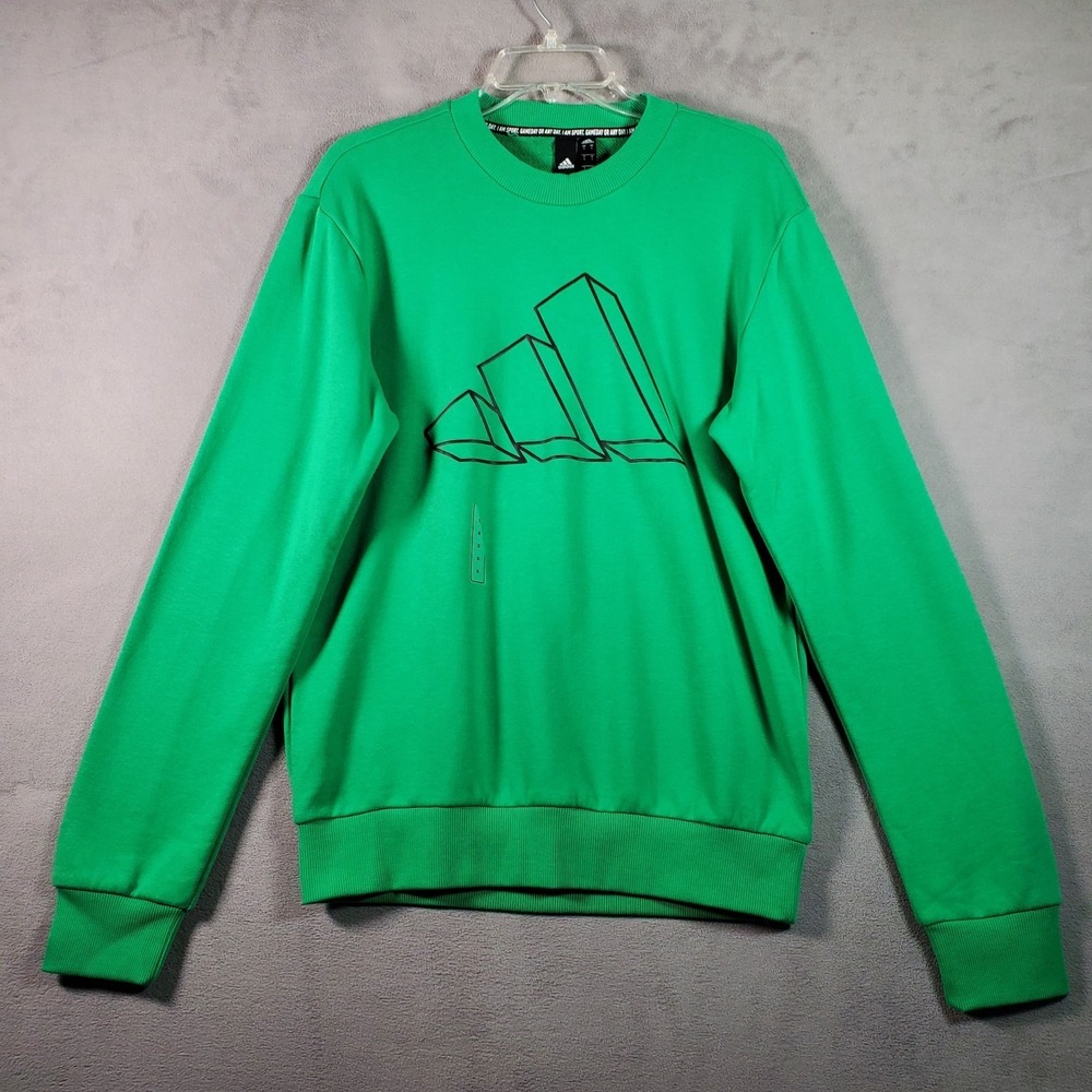 Adidas Sweatshirt Mens S Kelly Green Center Logo‎ Athleisure Streetwear Cozy NEW